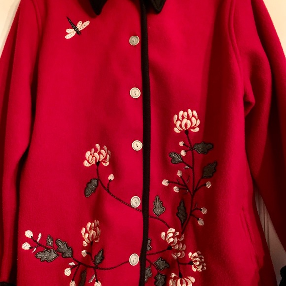 Vintage Alfred Dunner Fleece Floral Dragonfly Jacket Lightweight Silver Buttons - Picture 3 of 13